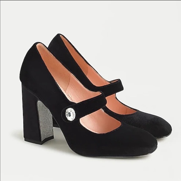 J. Crew Shoes - NWB J Crew Black Velvet Mary Jane Pump Jewel Sz 9